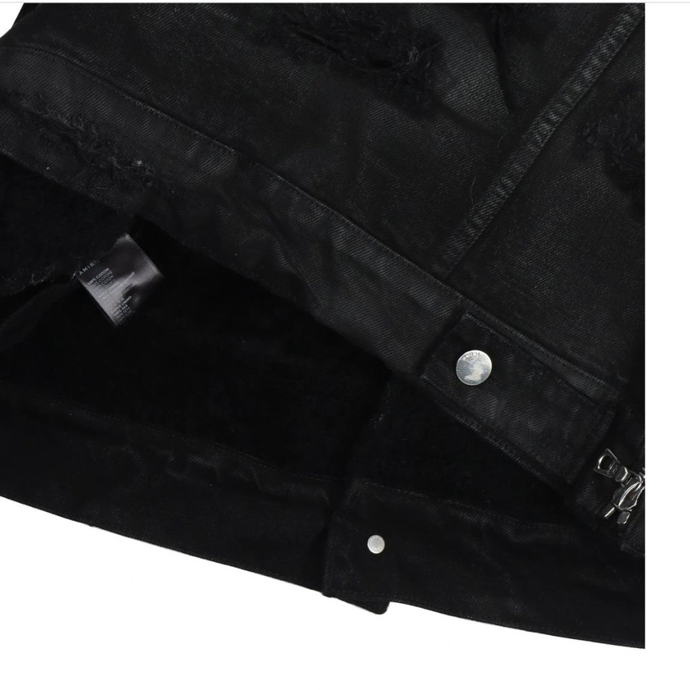 Amiri Killmonger Black Denim Shearling Jacket Size Large - Picture 3 of 12